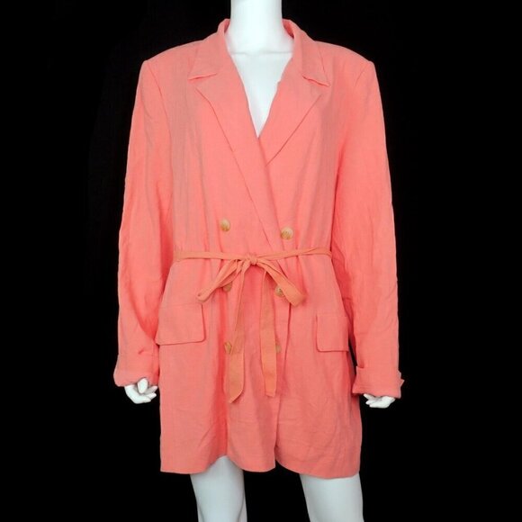 Free People Olivia Blazer Linen Blend Boxy Strawberry Colada Pink Oversized XL - Picture 5 of 7